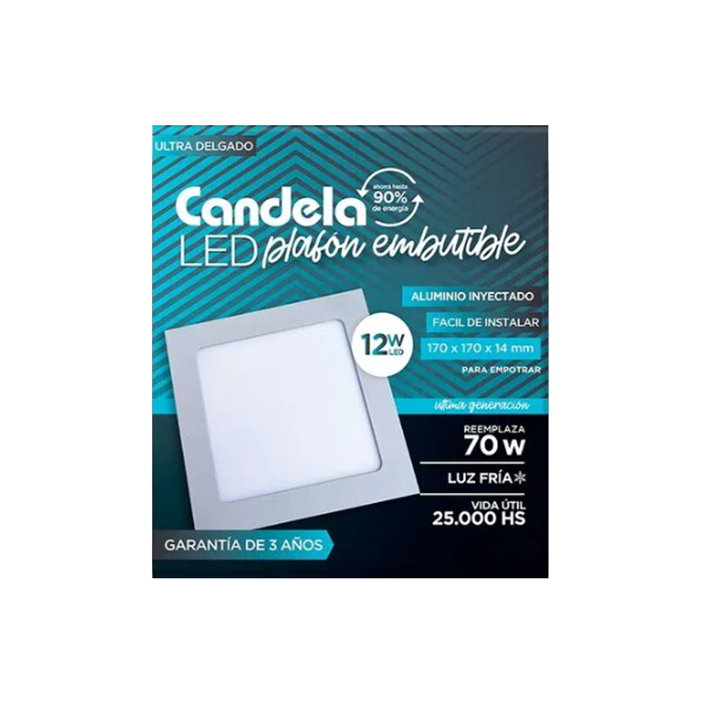 Plafon Led Cuadrado Embutir 12W Fria.