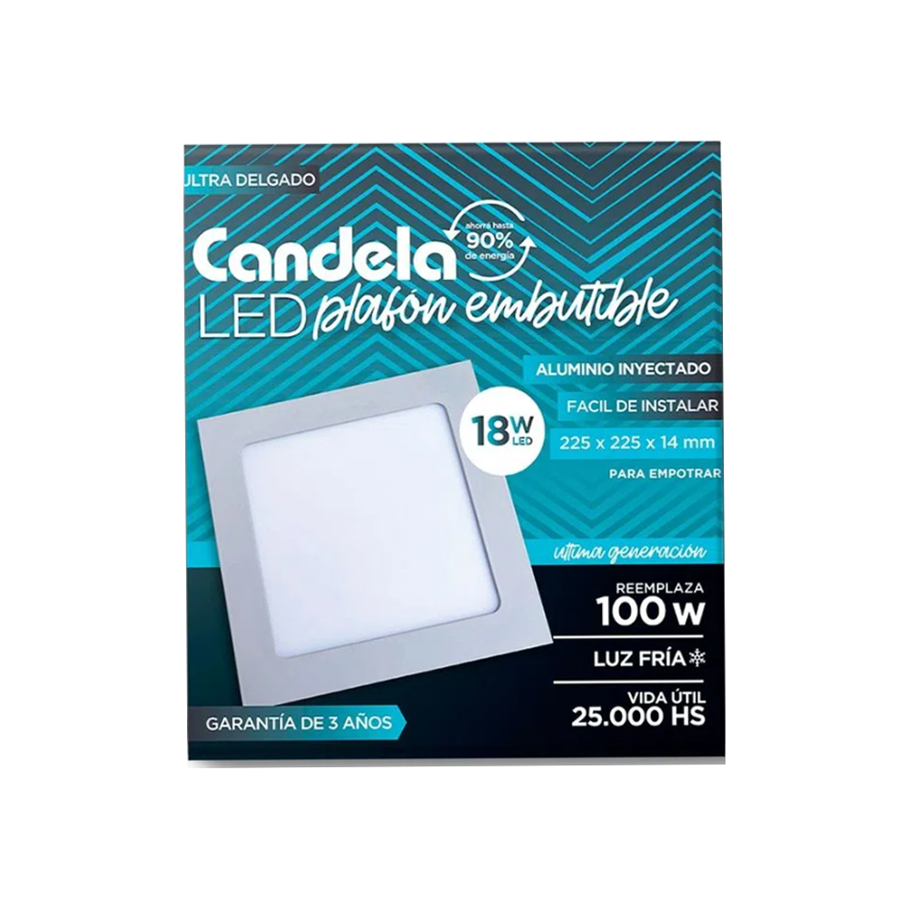 Led Plafon Cuadrado emb. 18W. Fria.