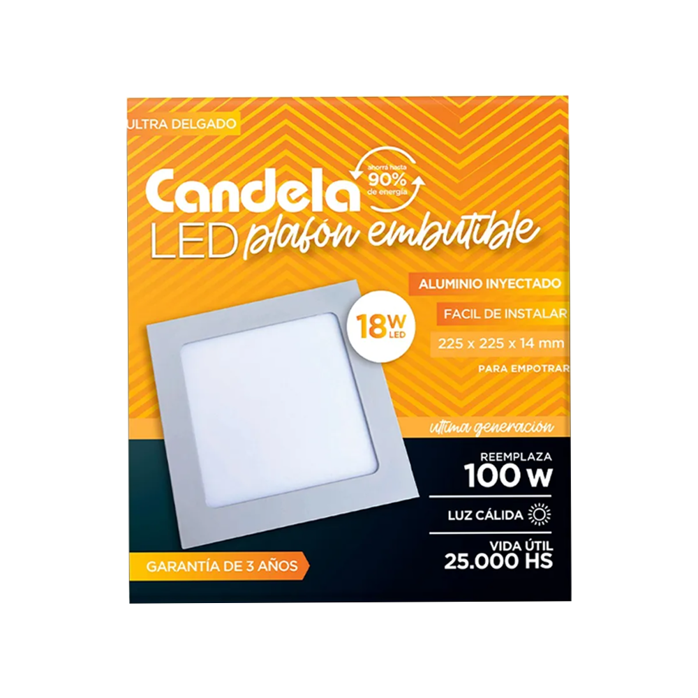 Led Plafon Cuadrado emb. 18W. Cálido.