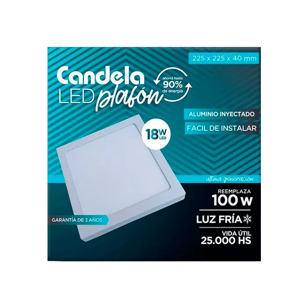 Led Plafon Cuadrado Base 18W. Frio.