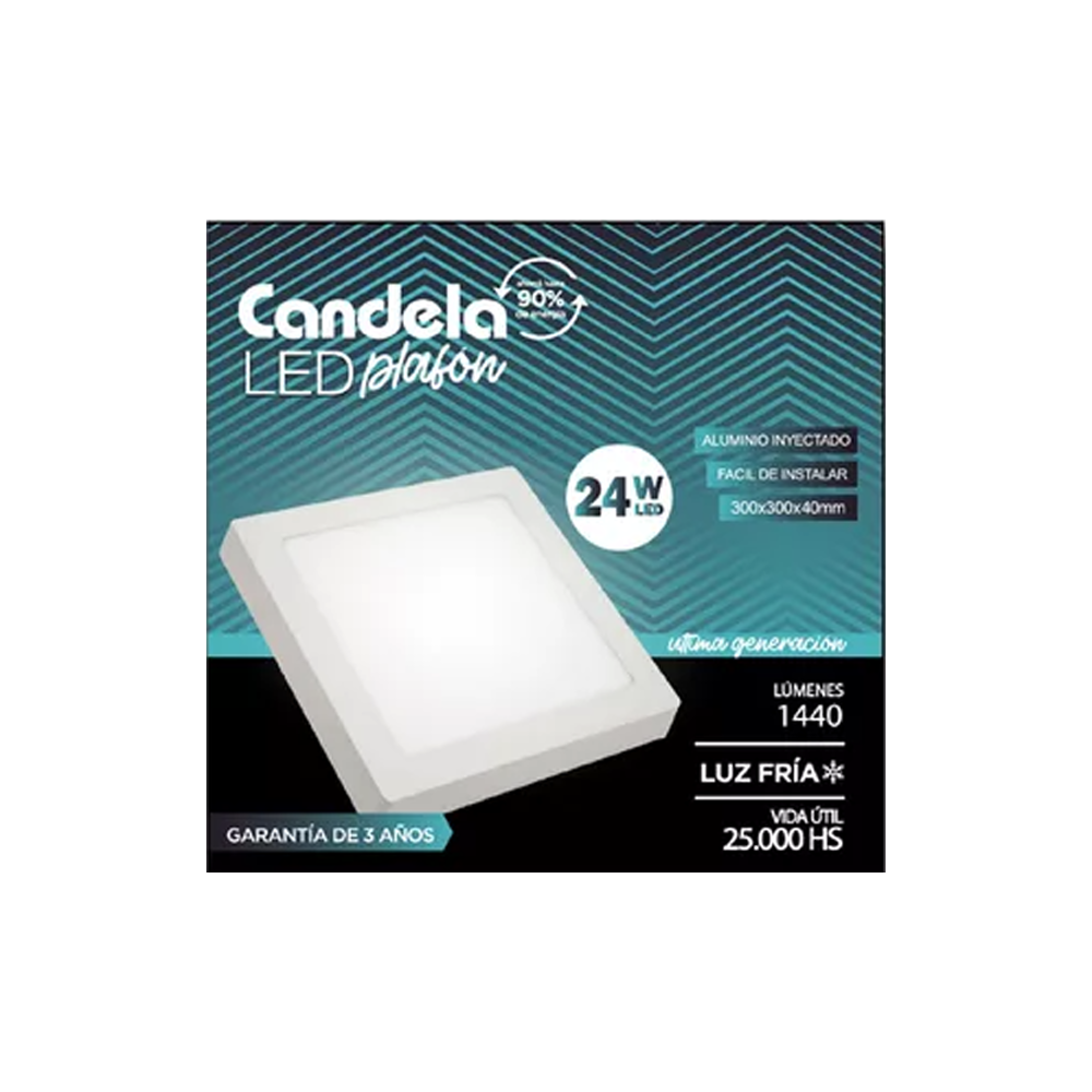 Led Plafon cuadrado base. 24W. Frio.