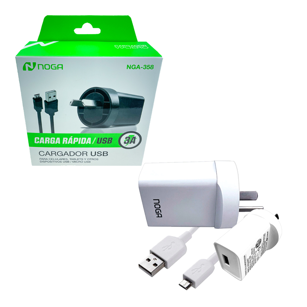 Cargador USB 3A + Cable Micro USB.